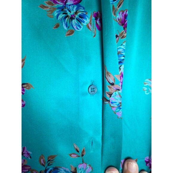 Joan Collins Women Teal Green Floral Print 100% Silk Button Down Blouse size 8/M - Picture 6 of 6